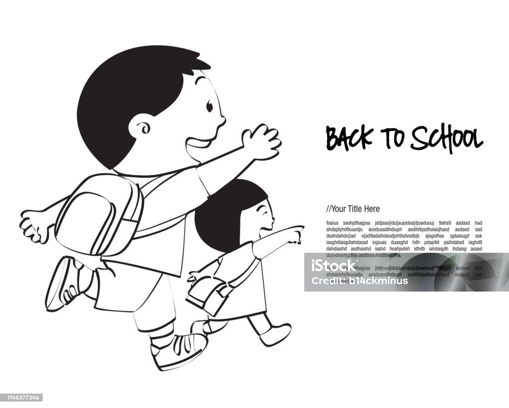 Back To School Brother Sister Stock Illustration - Download Image Now -  Back to School, Bag, Black Color - iStock