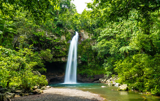 Wide shot of a Silky looking Waterfall  shot in Fiji