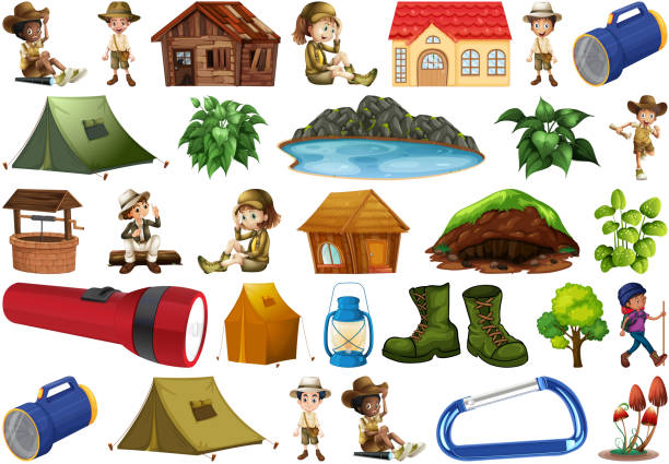 キャンプ要素のセット - picture hat点のイラスト素材／クリップアート素材／マンガ素材／アイコン素材