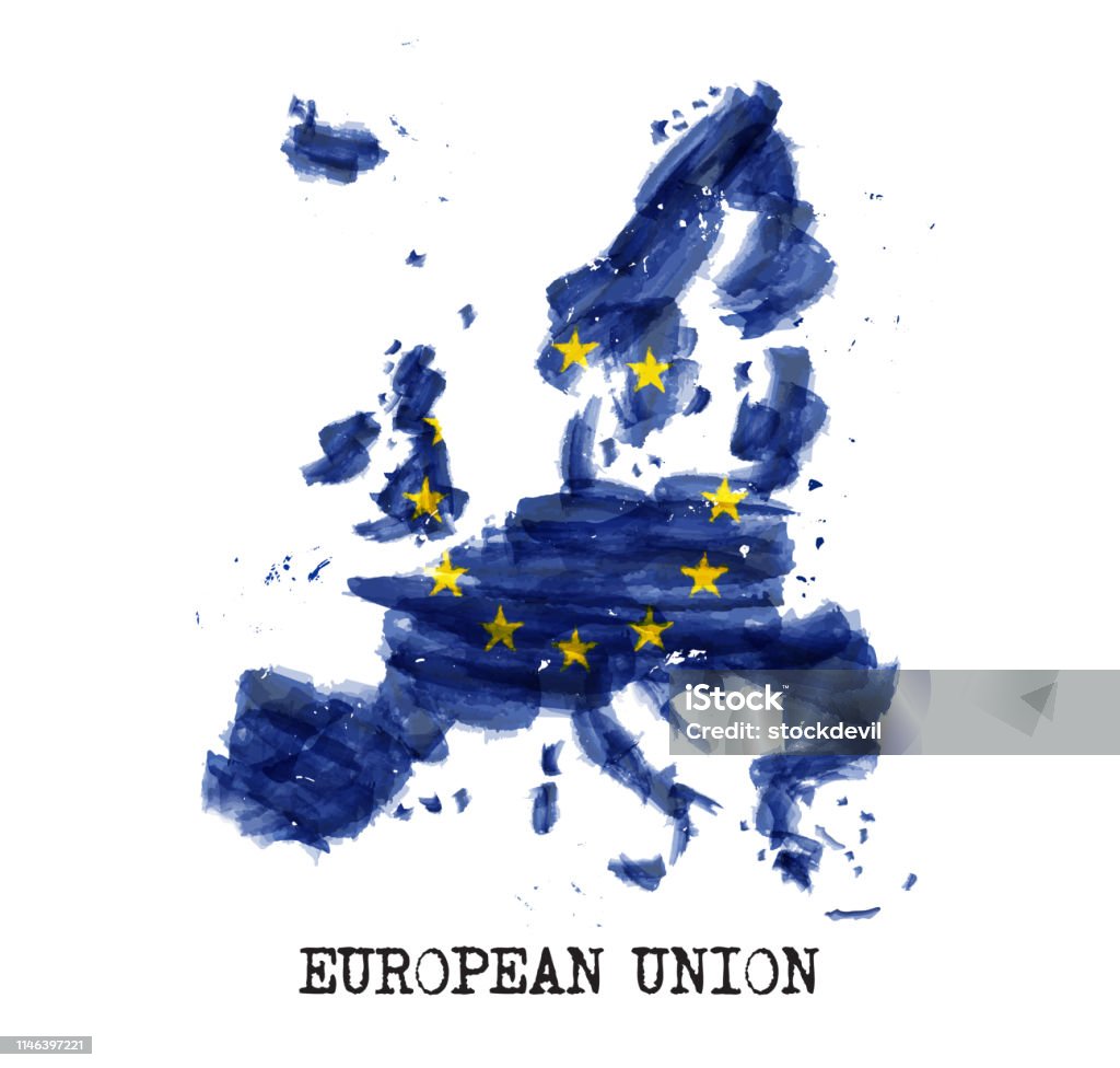 European union flag ( EU ) watercolor painting design . Country map shape . Vector European union flag ( EU ) watercolor painting design . Country map shape . Vector . Europe stock vector