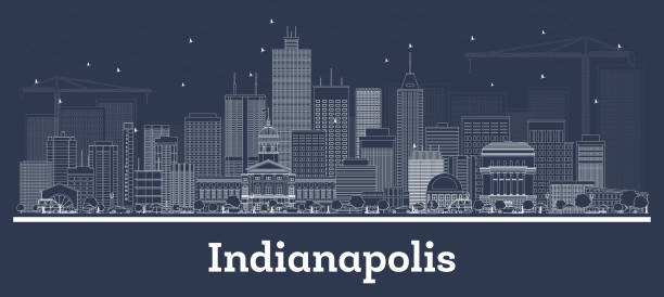 zarys indianapolis indiana city skyline z białymi budynkami. - indianapolis skyline cityscape indiana stock illustrations