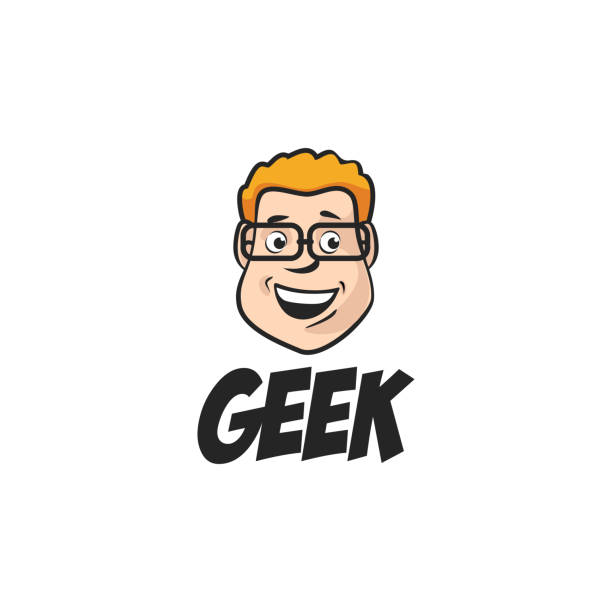 Happy Geek Boy Color Happy geek boy color logo vector hm logo stock illustrations