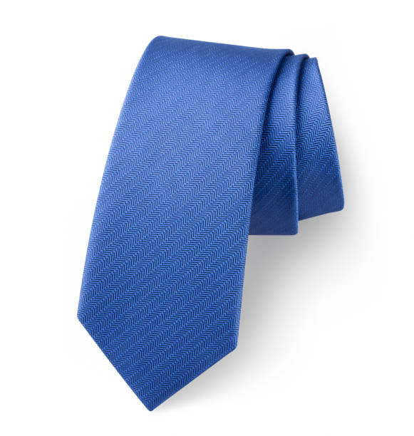 Blue silk tie on white background