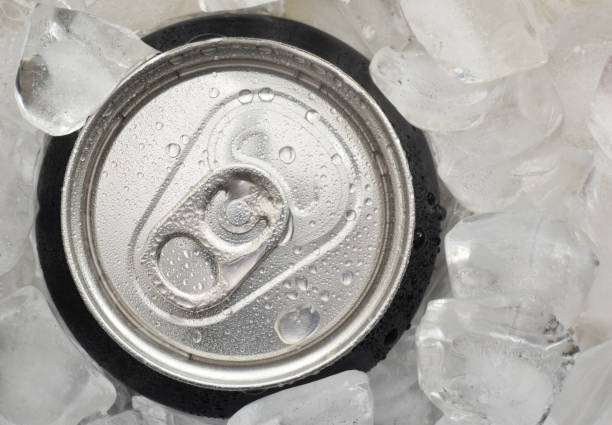 istock Cold drink in metal can top view 1146409498