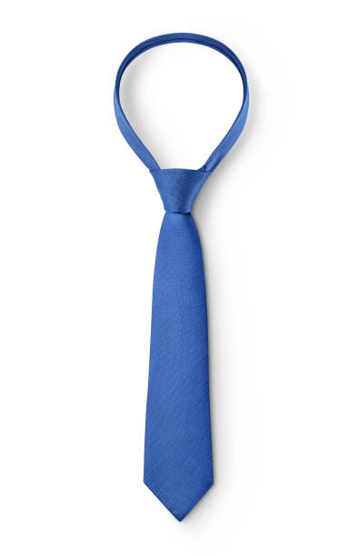 Blue silk tie on white background stock photo