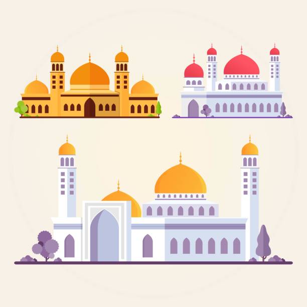 Islamic mosque building set flat vector illustration Islamic mosque building flat vector illustration suitable for map, 
infographics, and ramadan greeting card allah the god islam cartoons stock illustrations