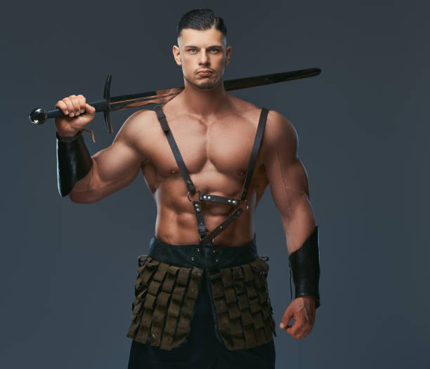 istock Brutal ancient Greece warrior with a muscular body in battle uniforms 1146414238