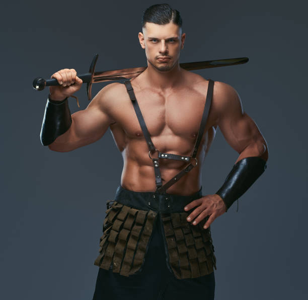 istock Brutal ancient Greece warrior with a muscular body in battle uniforms 1146414377