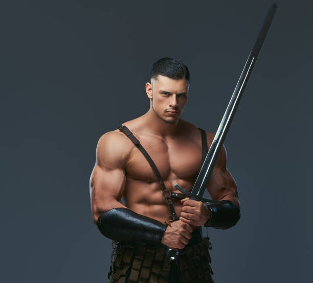 istock Brutal ancient Greece warrior with a muscular body in battle uniforms 1146414427