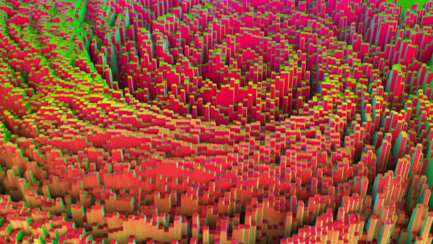 istock Abstract green pink red cubes background elements, music, sound, entertainment, data visualization and modern technologies 1146414517