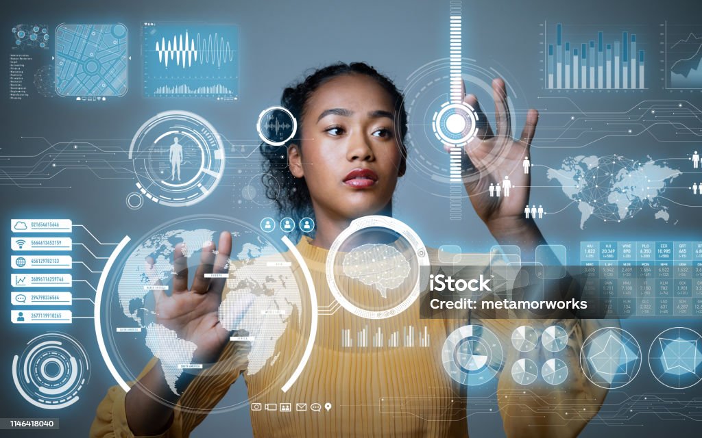 GUI (Graphical User Interface) concept. HUD (Head up Display). Technology Stock Photo
