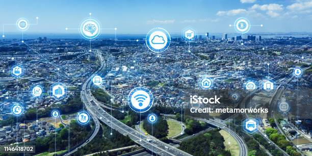 Konzept Des Kommunikationsnetzwerks Smart City Stockfoto und mehr Bilder von Smart City - Smart City, Stadt, Internet der Dinge