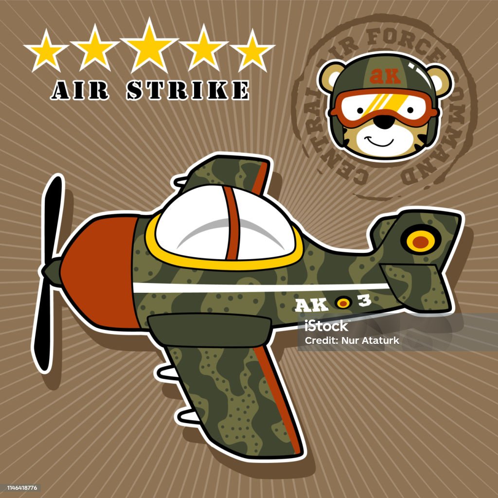 warplane cartoon with cute pilot Air Force stock vector