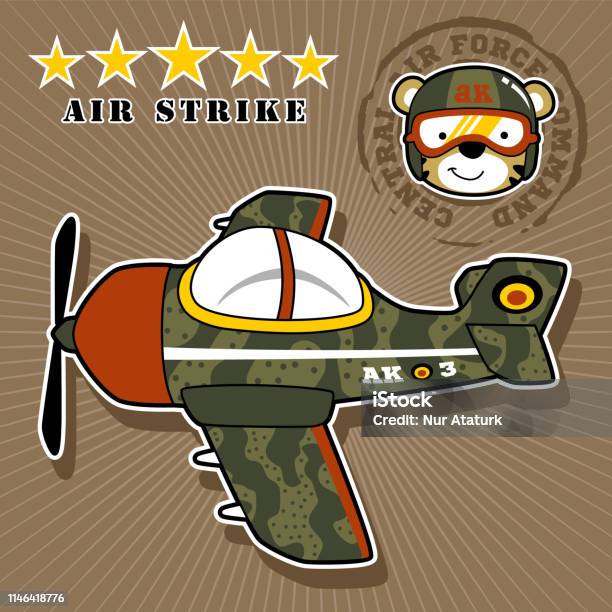 Warplane Cartoon With Cute Pilot Stock Illustration - Download Image Now - Air Force, Airplane, Animal