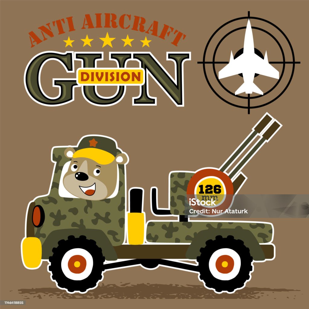 Funny Soldier Cartoon On Truck With Anti Air Craft Gun Stock Illustration -  Download Image Now - iStock