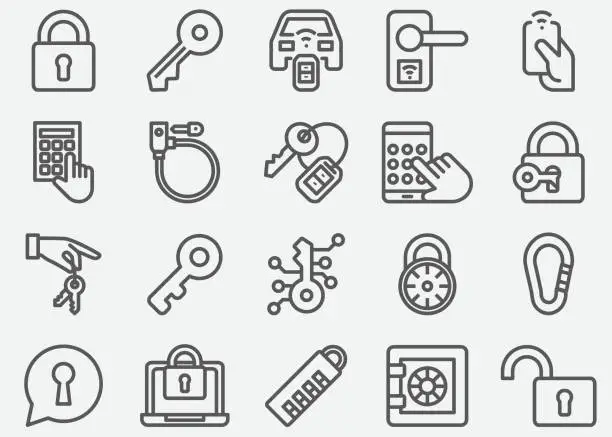 Vector illustration of Keys and Locks Line Icons