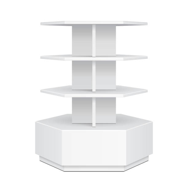 istock Hexagon, Hexagonal POS POI Cardboard Floor Display Rack For Supermarket Blank Empty Displays. Products Mock Up On White Background Isolated. Ready For Your Design. Product Advertising. Vector EPS10 1146421603