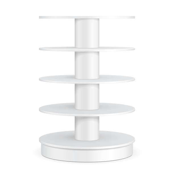 istock Round Cardboard Floor Display Rack For Supermarket Blank Empty Displays With Shelves Products On White Background Isolated. Ready For Your Design. Product Packing. Vector EPS10 1146421744