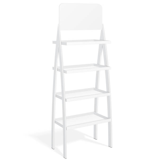istock Retail Shelves Floor Display Rack For Supermarket Blank Empty Displays With Banner Products Mock Up. 3D On White Background Isolated. Ready For Your Design. Product Advertising. Vector EPS10 1146421857