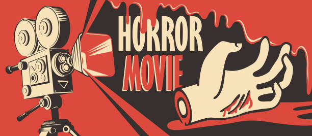 공포 영화 축제, 무서운 영화관에 대 한 배너 - horror monster spooky movie stock illustrations