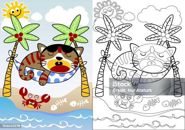 Cats Relax Time Coloring Book Or Page Vector Cartoon Stock Illustration - Download Image Now