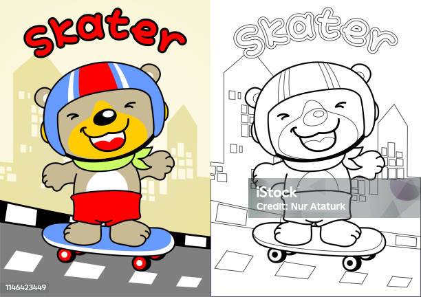 Nice Bear Cartoon The Skateboarder Vector Cartoon Coloring Book Or Page Stock Illustration - Download Image Now