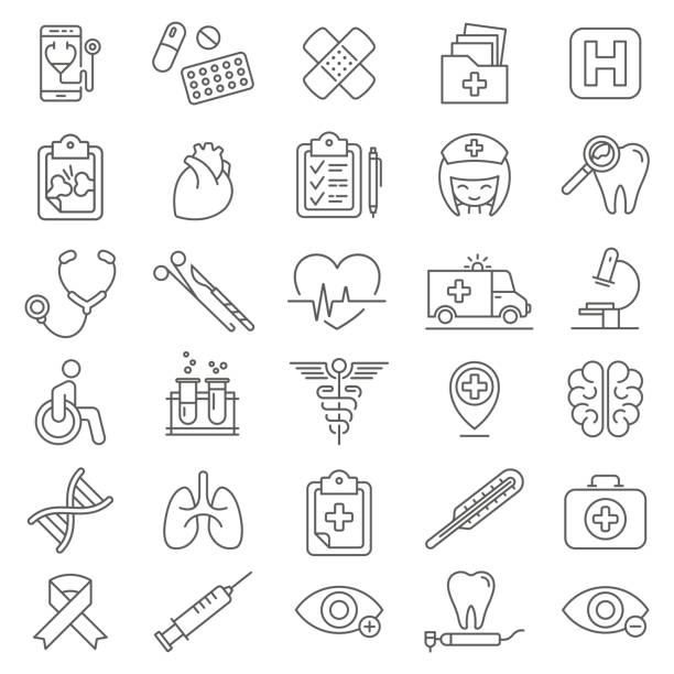 ilustraciones, imágenes clip art, dibujos animados e iconos de stock de medical icon set line series - medicina de emergencia