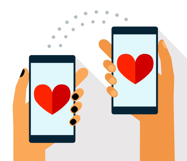 istock Online dating concept. Hands holding smartphone with heart. Modern graphic elements for web banners, web design, printed materials. Flat design vector illustration 1146424361