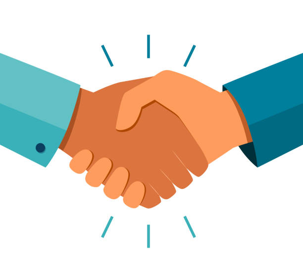 Handshake of business partners. Business handshake. Successful deal. Vector flat style illustration Handshake of business partners. Business handshake. Successful deal. Vector flat style illustration respect stock illustrations