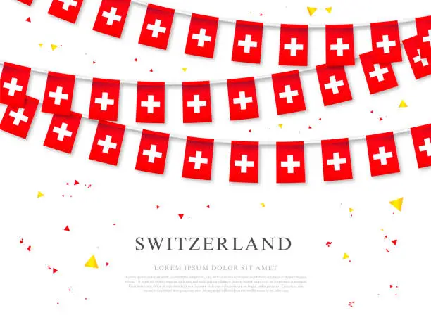Vector illustration of Garland of swiss flags. Swiss Independence Day. Vector illustration