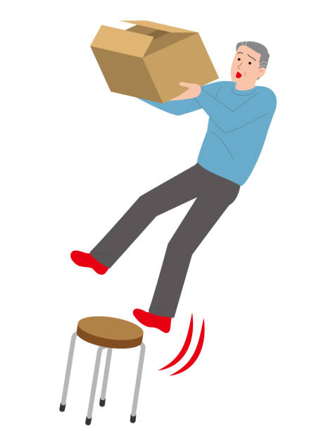 illustrazioni stock, clip art, cartoni animati e icone di tendenza di incidente domestico degli anziani. cadere. - falling people tripping senior adult