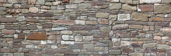 Panorama - Detail of an old city wall made of many different stones