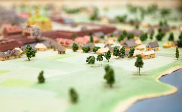 Old town scale model Old town scale model. Tiny houses, streets and trees. architectural model photos stock pictures, royalty-free photos & images