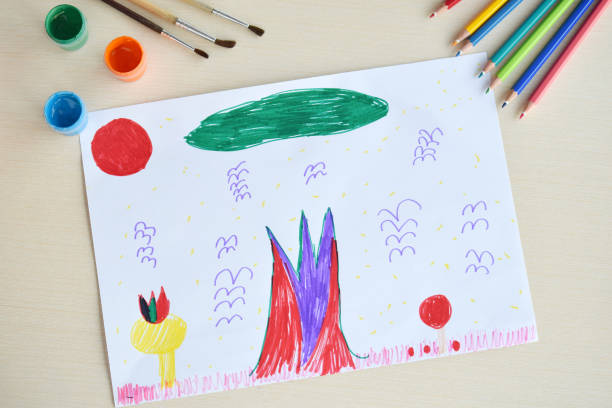 istock Children's drawing: Magic world. Fantasy. Unusual colorful flowers, trees 1146437962