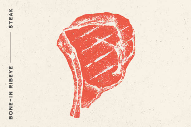 ilustrações, clipart, desenhos animados e ícones de bife, porter house. poster com silhueta do bife - steak meat strip steak restaurant