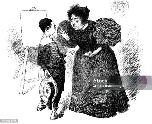 Teacher Asks The Student Where The Hat Is Stock Illustration - Download Image Now - Retro Style, Tutor, 1886