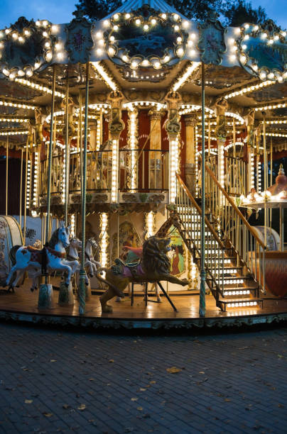 istock Colorful merry-go-round with the night illumination. 1146439081