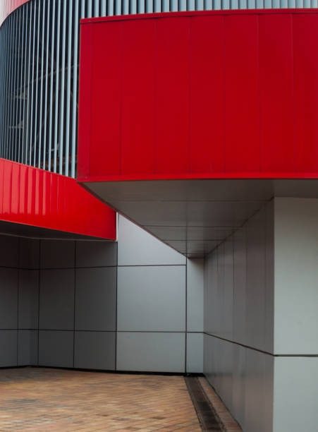 istock Modern building. Gray and red metal walls. 1146439283