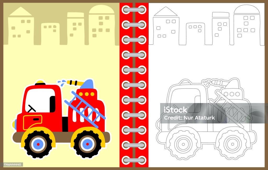 fire truck vector cartoon illustration, coloring page or book Apartment stock vector