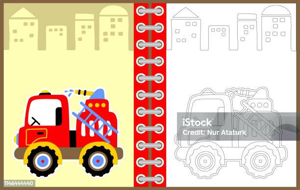 Fire Truck Vector Cartoon Illustration Coloring Page Or Book Stock Illustration - Download Image Now