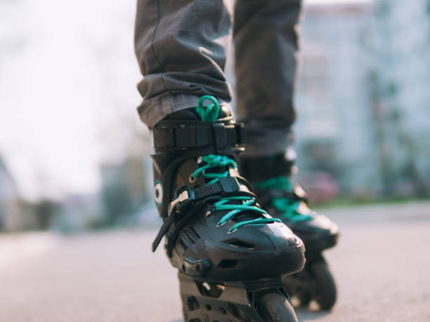 istock Roller skates close-up with copyspace. Roller skating in the city, freeride 1146445359