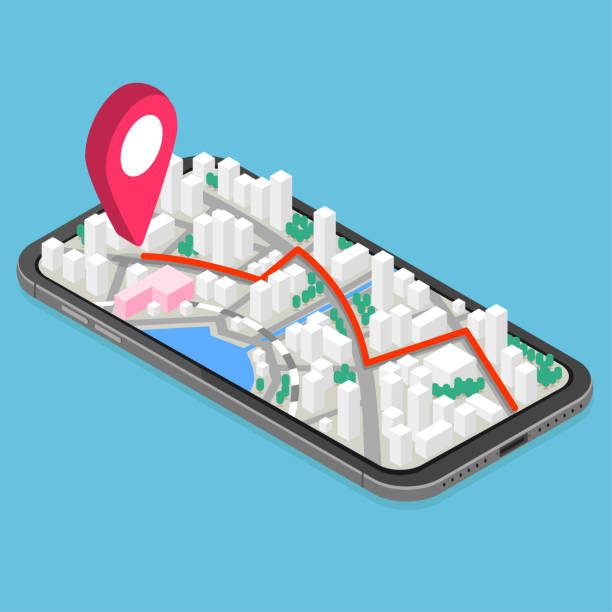3d アイソメモバイル gps ナビゲーションコンセプト - map global positioning system cartography city map点のイラスト素材／クリップアート素材／マンガ素材／アイコン素材