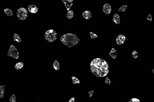 istock Falling shining diamonds 3d illustration on black isolated background 1146447362