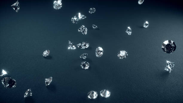 istock 3d illustration, diamonds falling and beat on the gray texture surface 1146447403