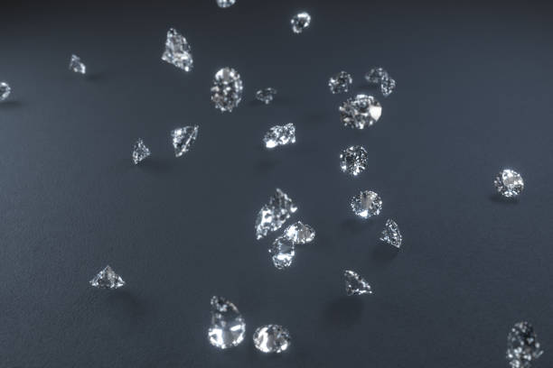 istock 3d illustration, diamonds falling and beat on the gray texture surface 1146447461