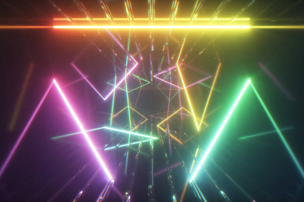 istock Flying through glowing neon lines creating a tunnel, multicolored spectrum, modern colorful lighting, 3d illustration 1146447574
