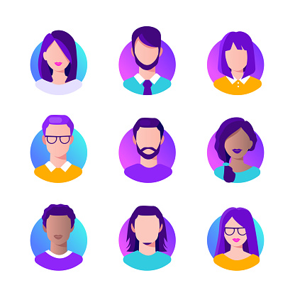 People avatars icons set. Flat vector illustration with modern gradient isolated on white background.