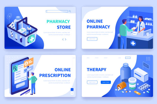 medicine and pharmacy Medicine  and pharmacy banners templates. Can use for backgrounds, infographics, hero images. Flat isometric modern vector illustration. pharmacy stock illustrations