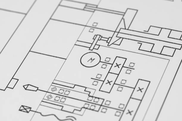 istock Engineer's drawing on white paper as background close up 1146448362
