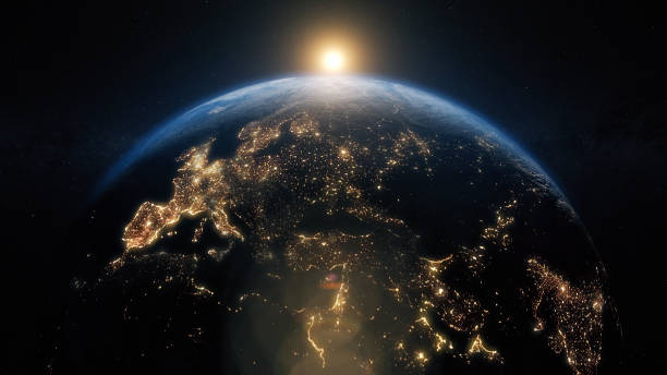 istock Planet earth from space. Beautiful sunrise world skyline. Illustration contains space, planet, galaxy, stars, cosmos, sea, earth, sunset, globe. 3d illustration. Images from NASA 1146449466